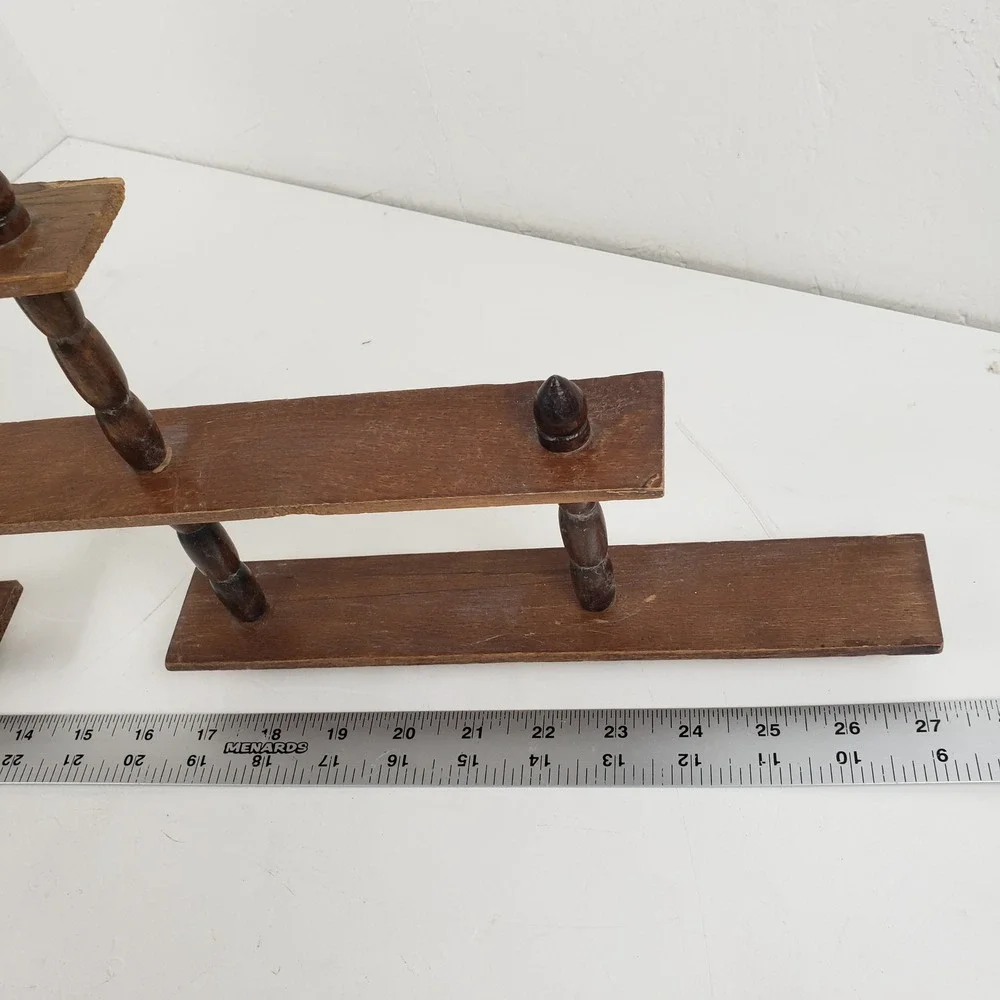 Vtg MCM Wood Spindle Tiered Wall Trinket Knick Knack Shelf Wall Display 27x9